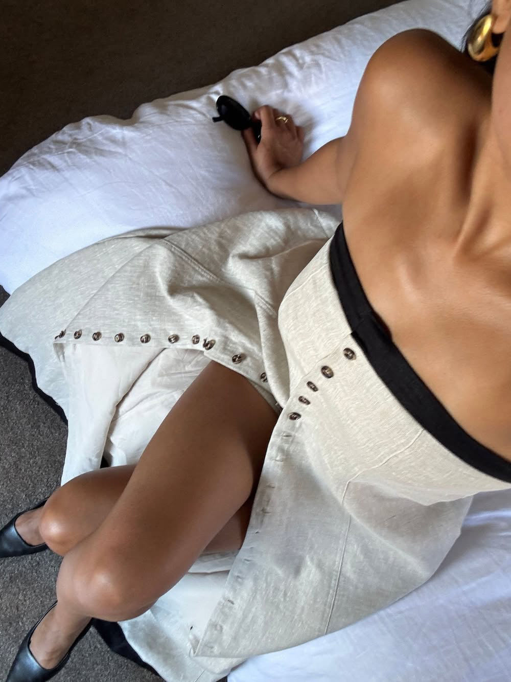 Linen Bandeau Long Top & Shorts Two-piece Set