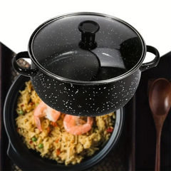 5pcs Enamel Stockpot Set – Non-Stick Cooking Pots with Glass Lids (Black)
