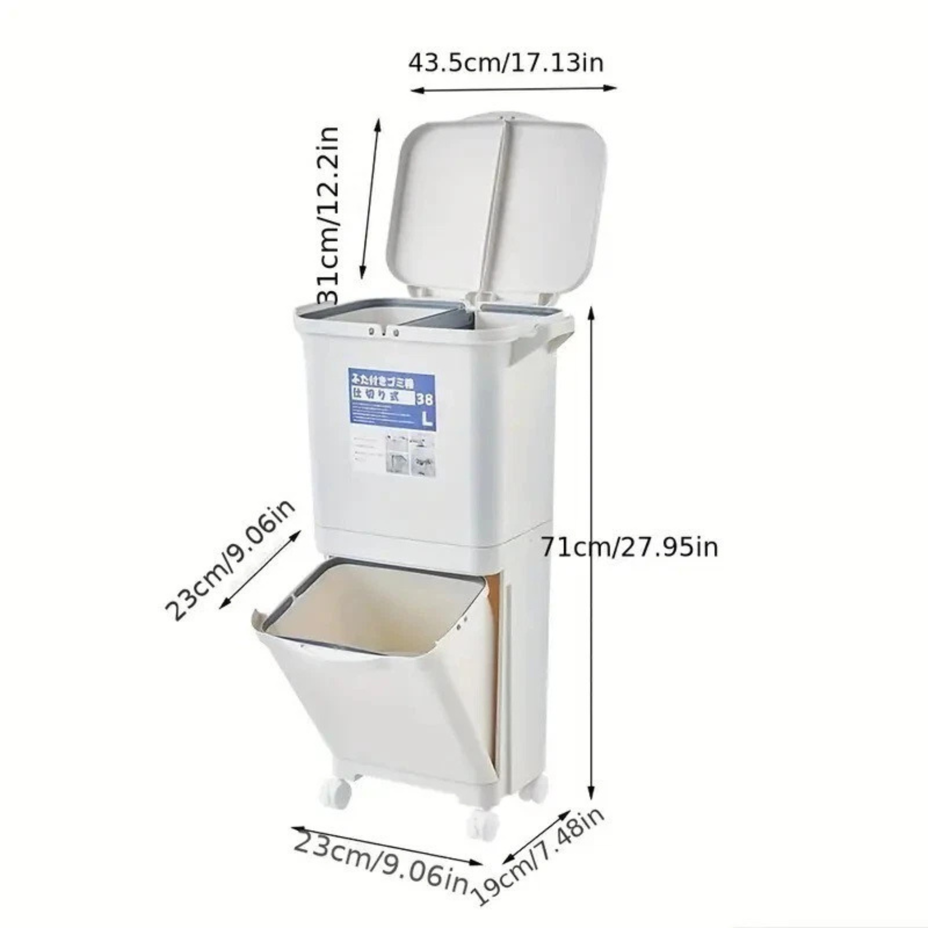 Dual-Compartment Rolling Kitchen Bin 83L - Wheeled Waste Trolley, Grey
