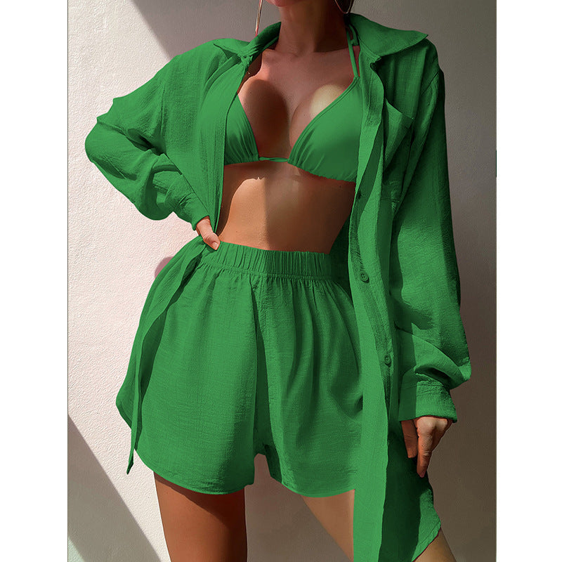 Women's Fashion Solid Color Shirt And Shorts Set