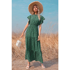 Loose Printed Long Skirt Short Sleeve Dress