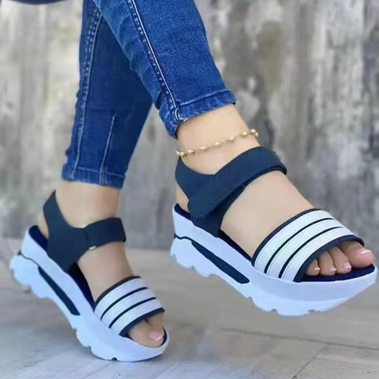 Roman Sandals Thick Sole Buckle Strip Wedges Shoes Transparent Clear Sandals
