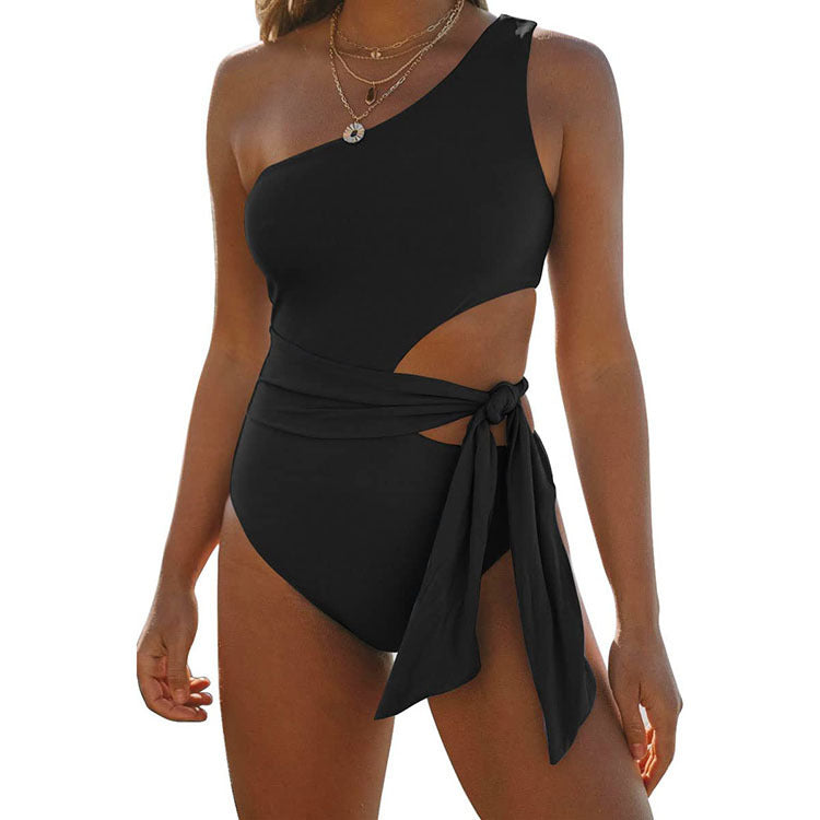 Women's One-Shoulder Abdominal  Waist One-Piece Swimsuit
