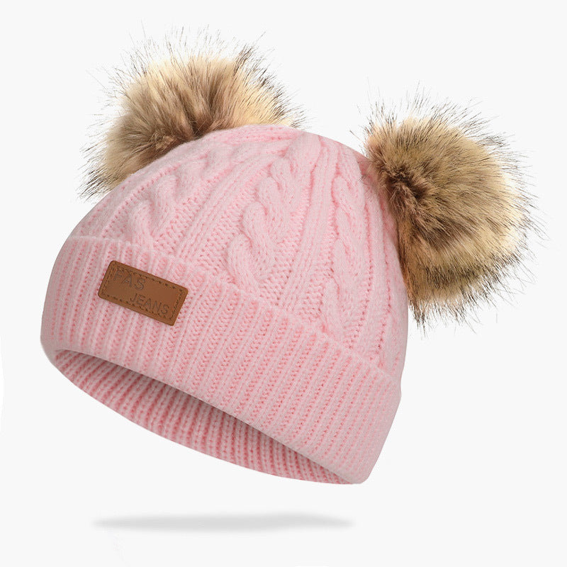 New children’s autumn and winter hat and scarf set - Light pink / E - Hat