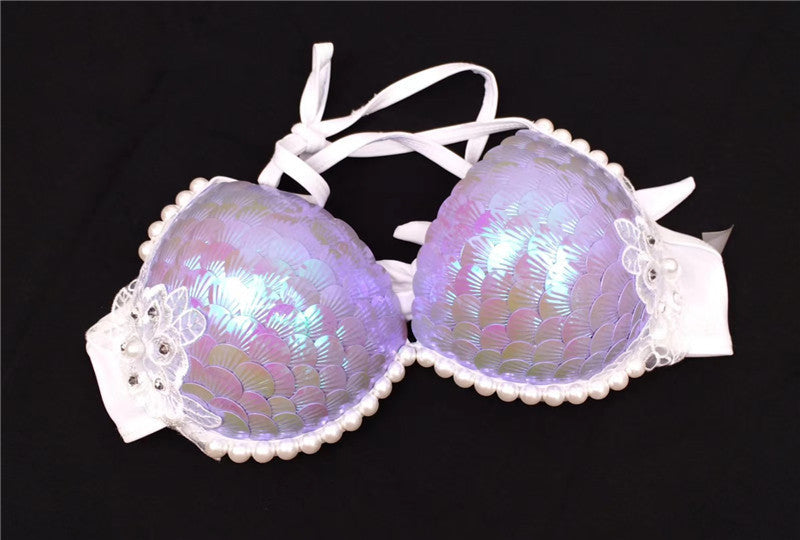 Mermaid Sequined Shell Bikini Top Bra