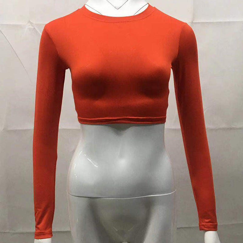 LOPILY Women’s Solid Round Neck Long Sleeve Crop Top