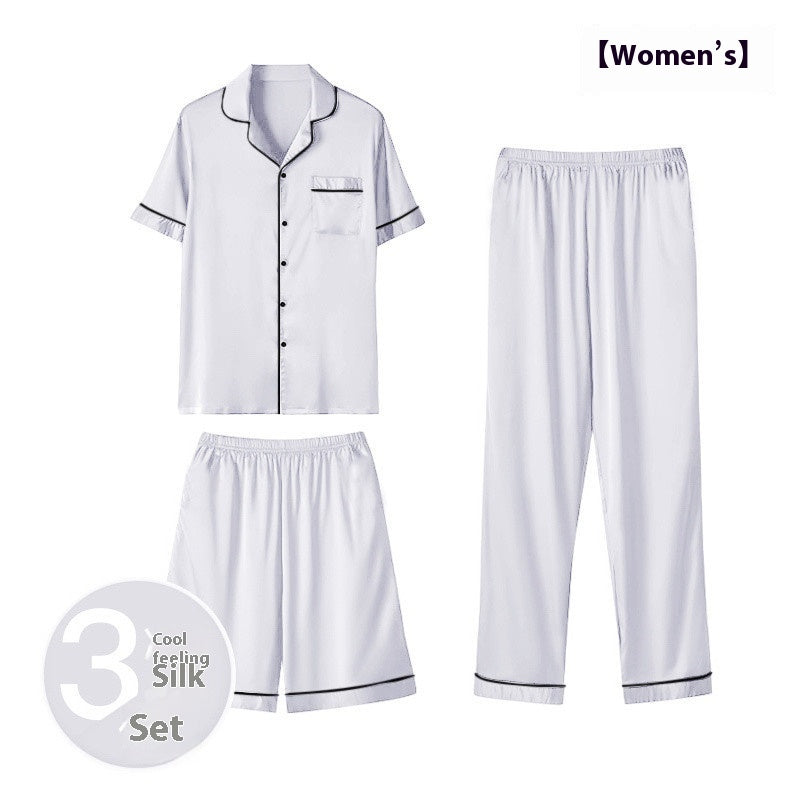 Ice Silk Home Wear Suit Men’s Three-piece Suit - Silver 3Pcs Women / 3XL - Hat