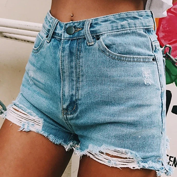 Tinetill Women's Y2K High-Waist Denim Shorts – Stretch Ripped Hot Pants with Raw Hem for Summer, Party & Clubwear