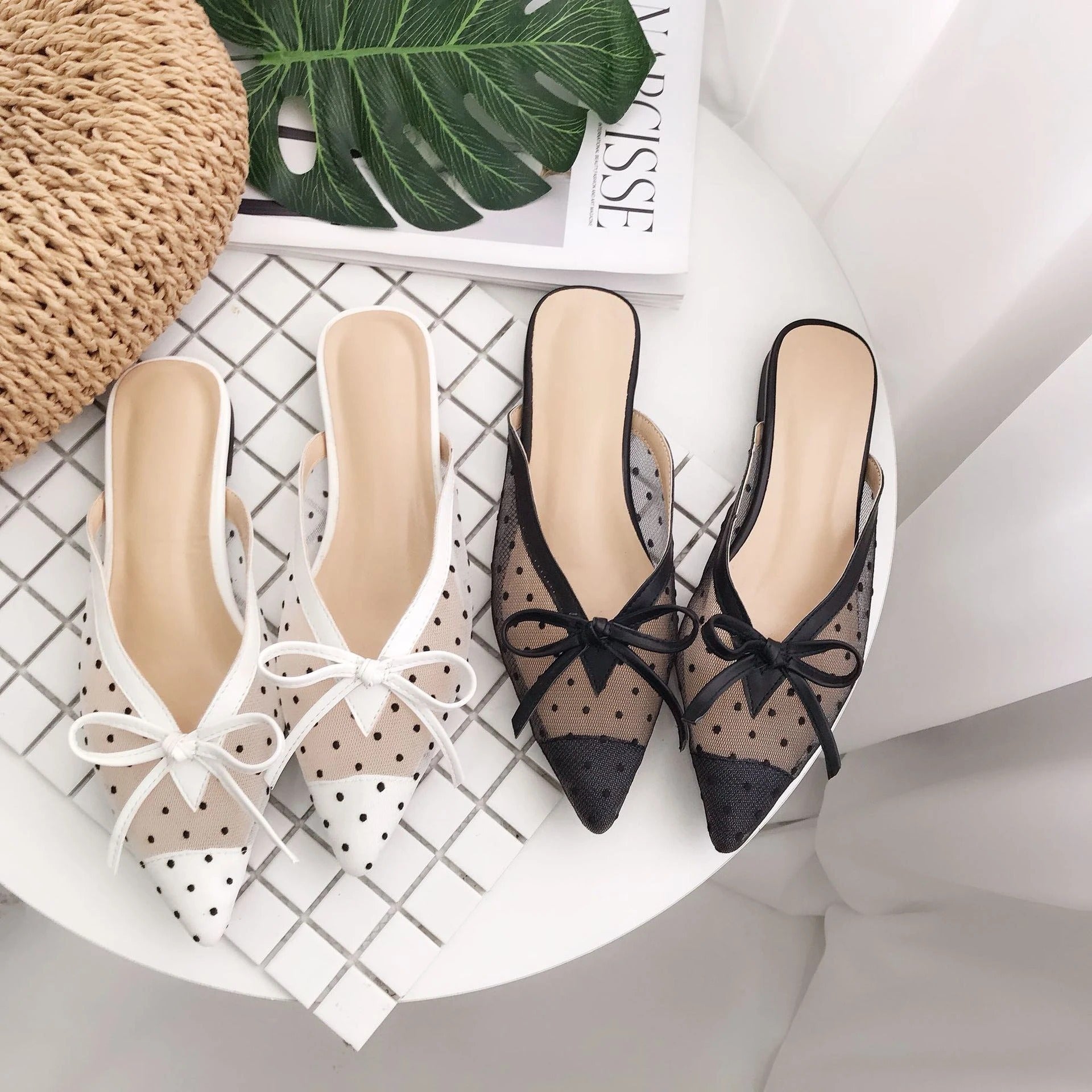 new lace screen gauze point pointed flat sandals women's shoes