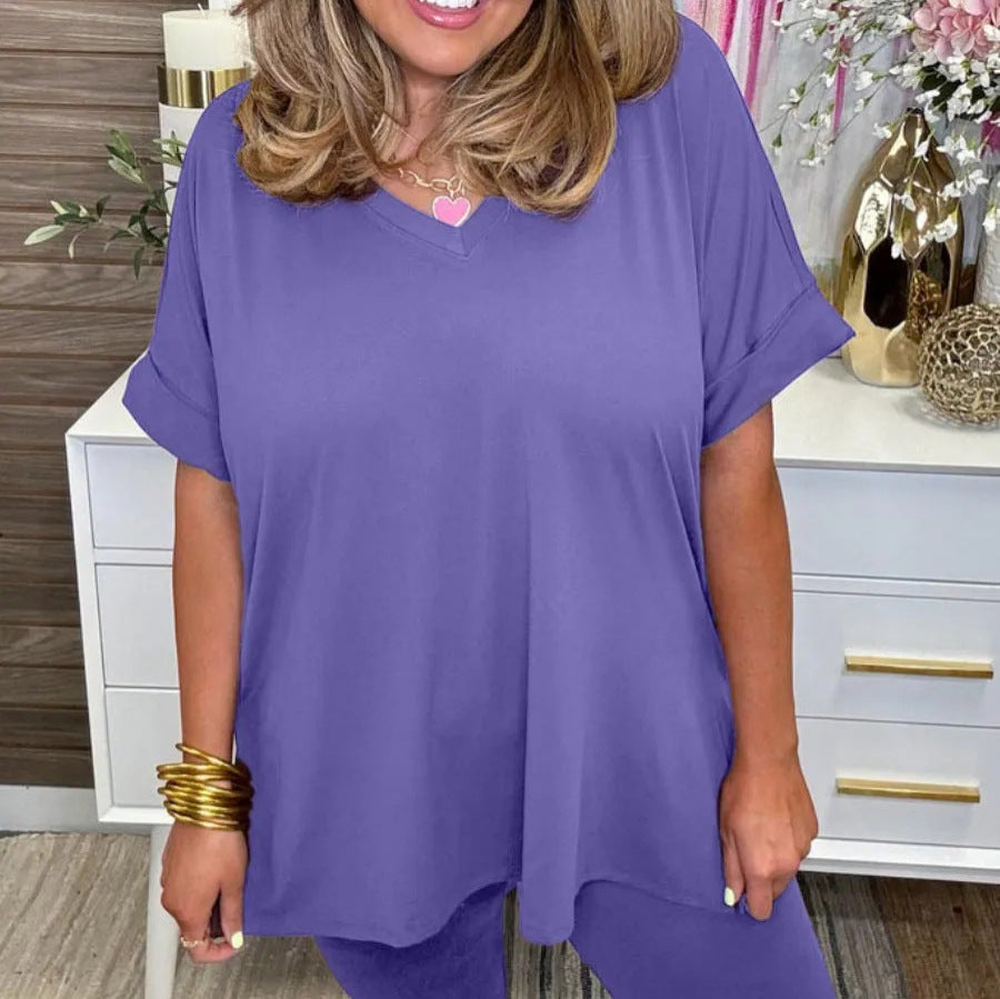 Women's V-neck Loose And Simple Two-piece Suit