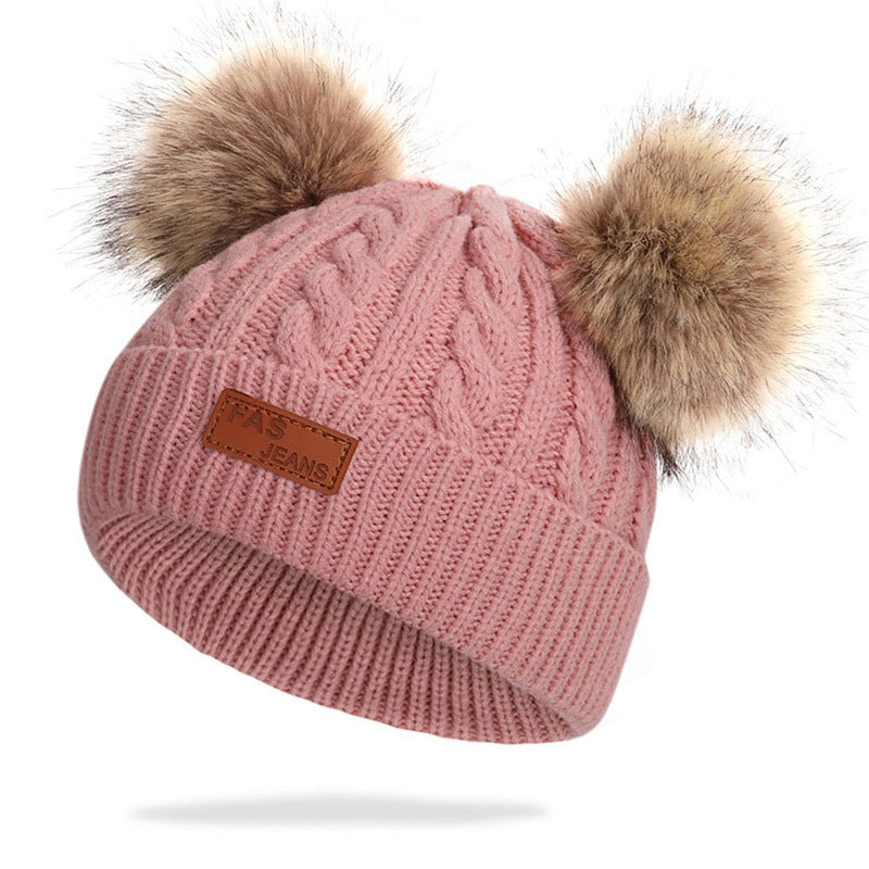 New children’s autumn and winter hat and scarf set - Deep pink / E - Hat