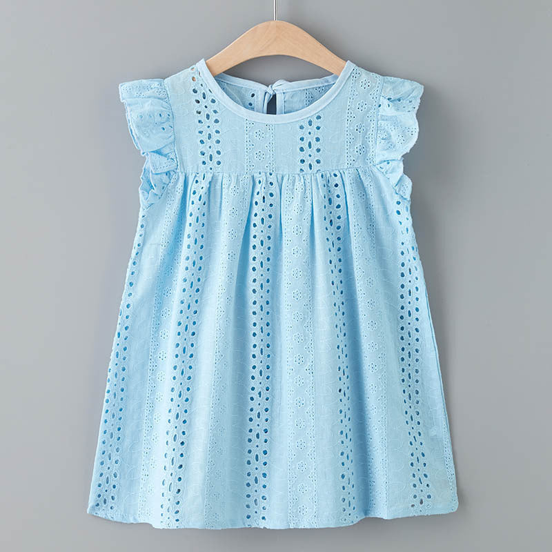 Girls' Solid Color Flying Sleeve Lace Dress