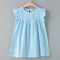 Girls' Solid Color Flying Sleeve Lace Dress