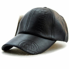 Men's Winter PU Leather Baseball Cap – Vintage British Street Style Military Peaked Trucker Hat, Warm Sports Design