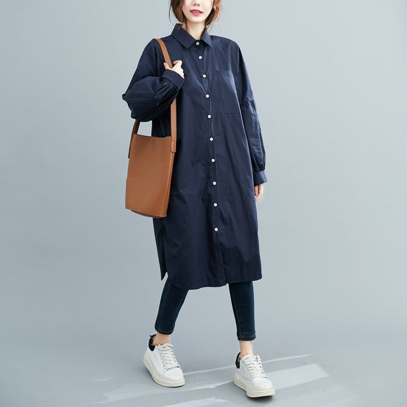 Mid-length puff sleeve shirt - Navy Blue / One size - Hat