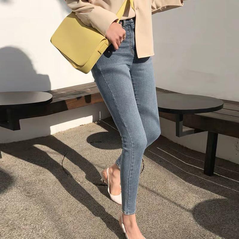 High-Rise Elastic Blue Pencil Jeans
