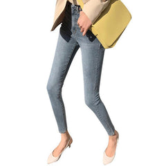 High-Rise Elastic Blue Pencil Jeans
