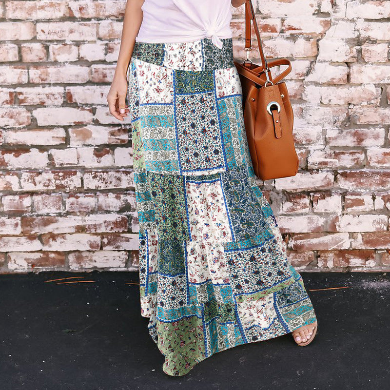 Loose fashion print high waist skirt