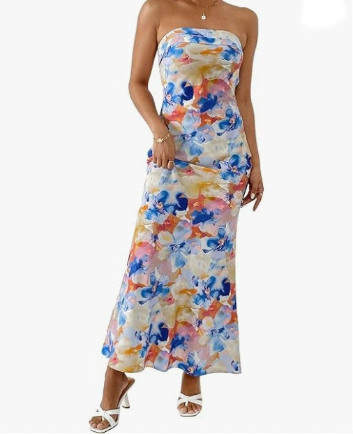 Summer Socialite Satin Hollow Backless Tube Top Dress