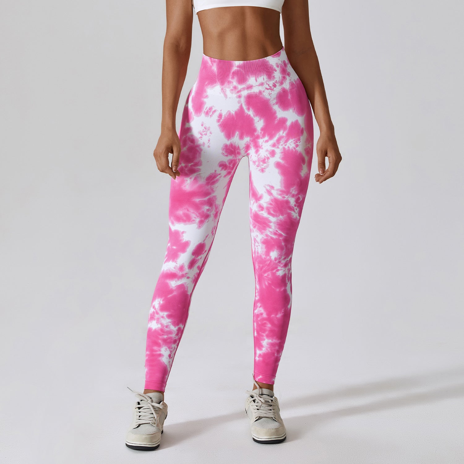 Seamless High Waist Peach Sports Trousers Waist One-piece Splash-dyeing Yoga Trousers
