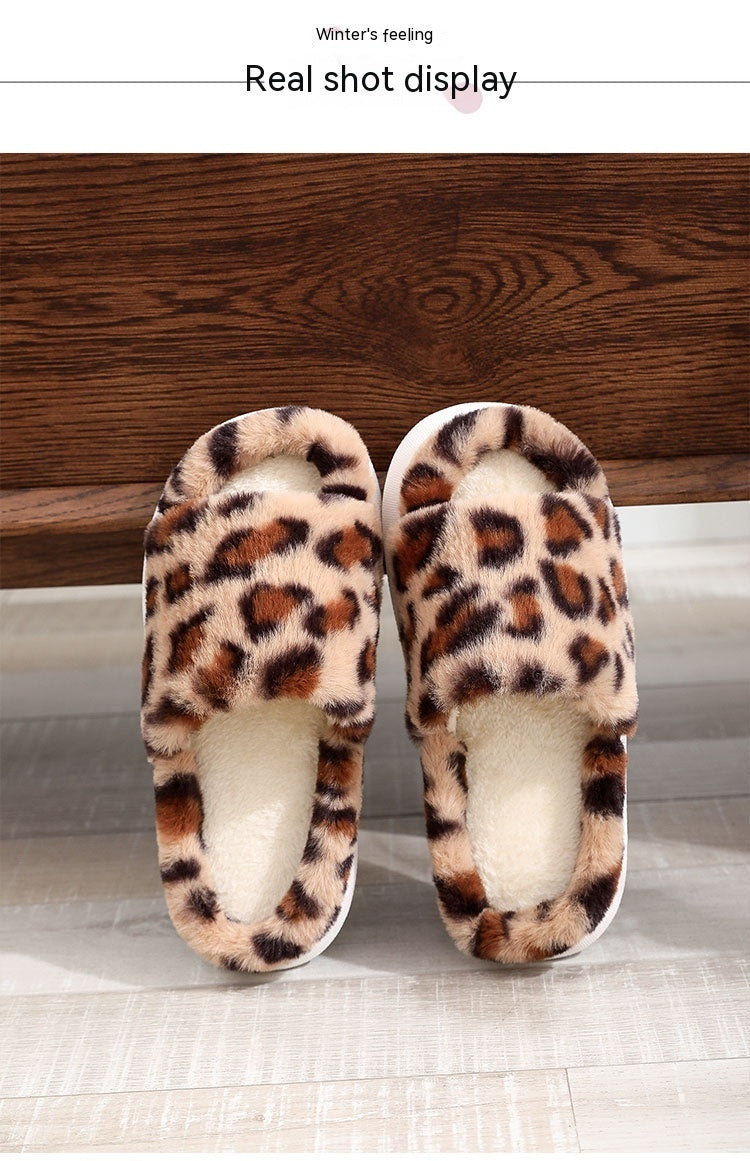 Fashionable Korean Version Leopard Print Plush Slippers For Women