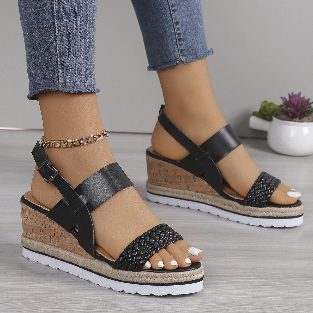 Ankle-strap Sandals Women's Casual Shoes Open Toe Wedge Plus Size