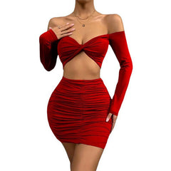 European American Summer New Cropped Top Ruffle Hip Skirt Suit Women