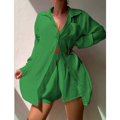 Women's Fashion Solid Color Shirt And Shorts Set