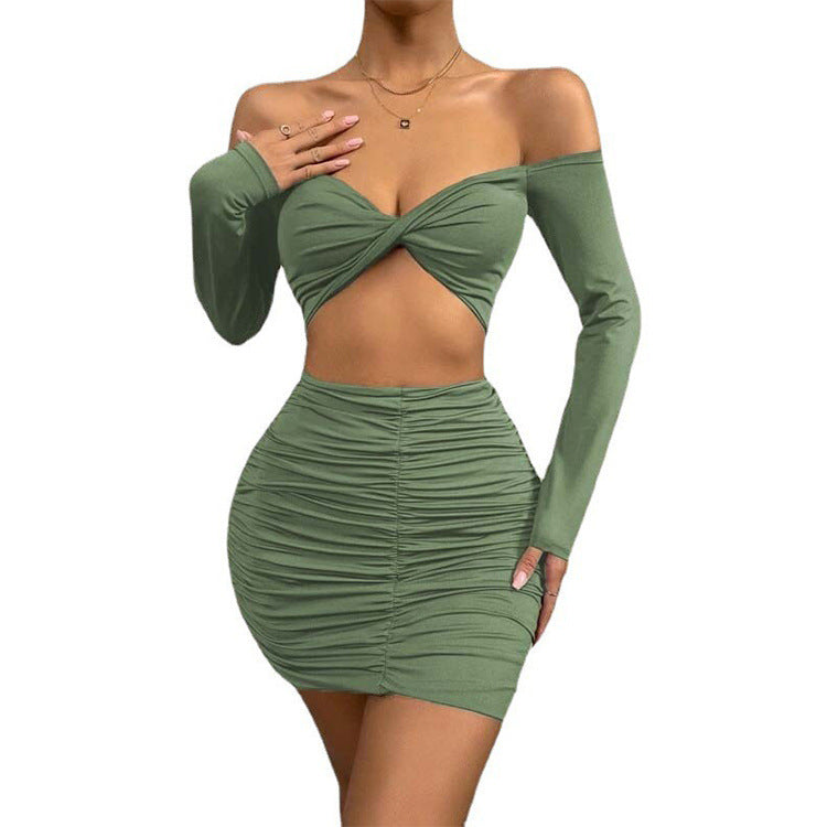 European American Summer New Cropped Top Ruffle Hip Skirt Suit Women