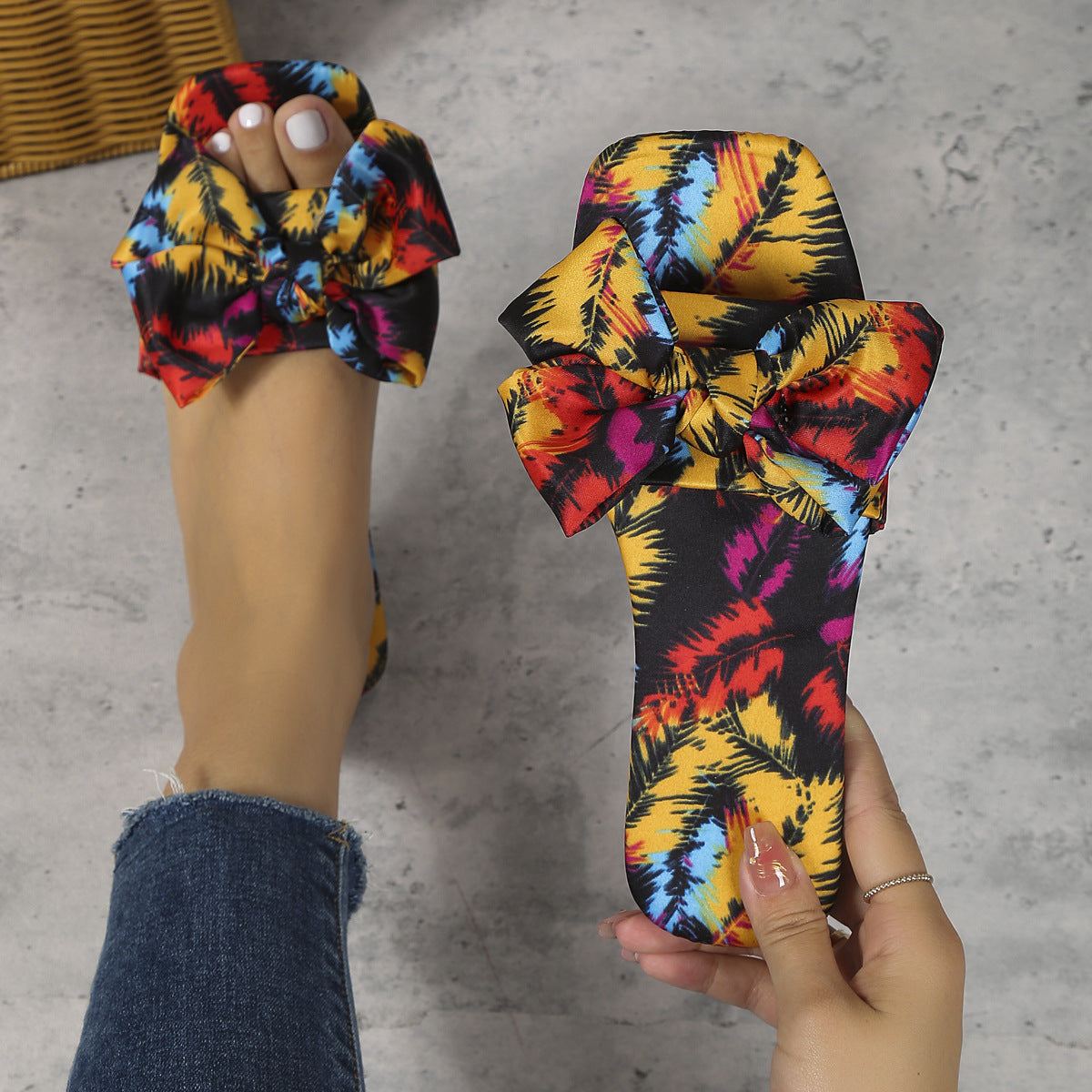Color Bow Square Toe Flat Bottom Outdoor Casual Women's Shoes