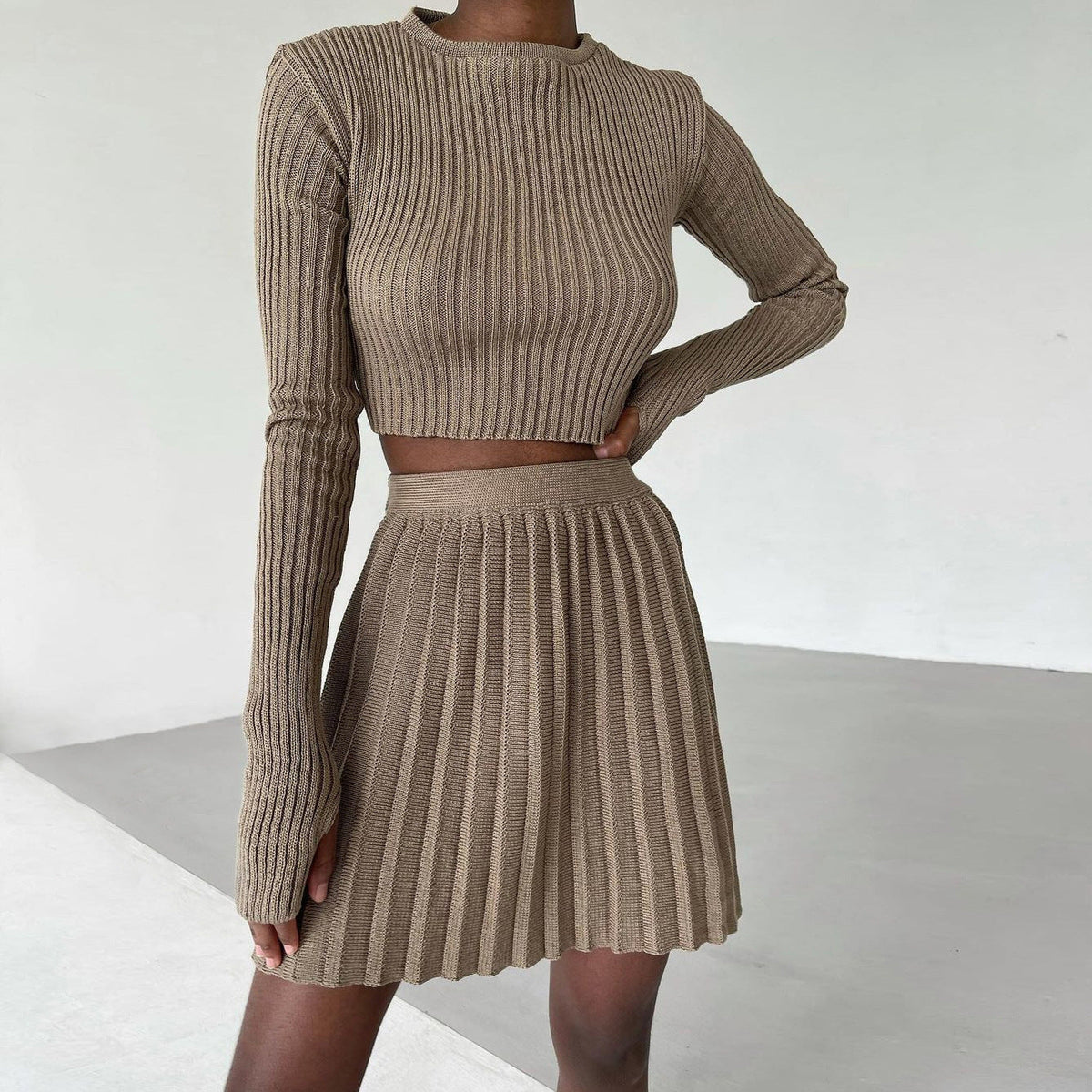 Women's Knitted Short Skirt Sweater Two-piece Suit