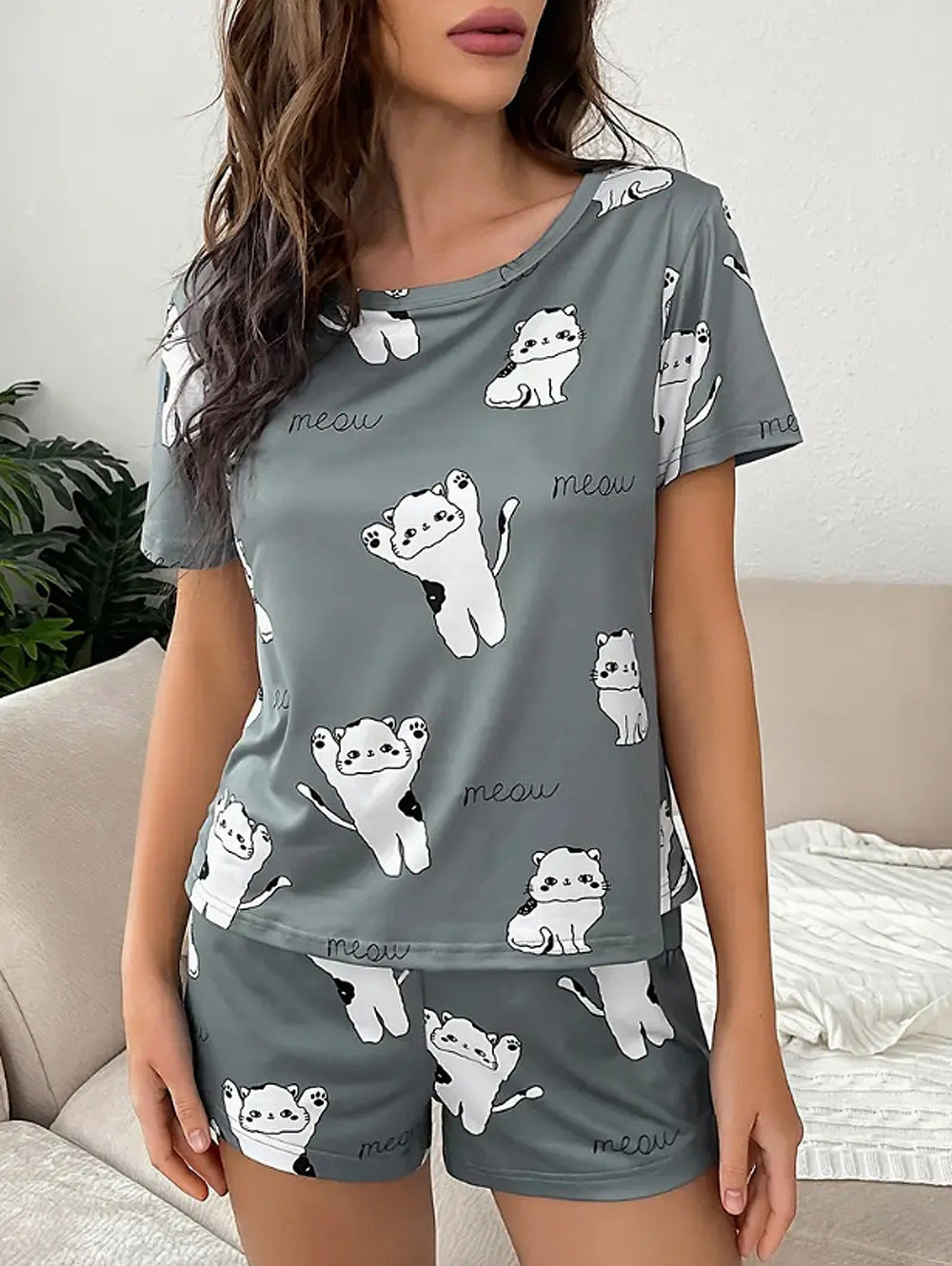 Printed Loose Short Sleeve Short Pant Set