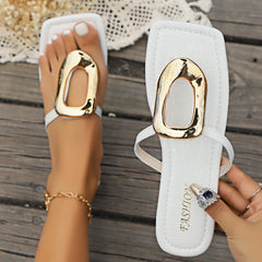 Plus Size Square Toe Open Toe Flip-flops Flat Metal Buckle Sandals