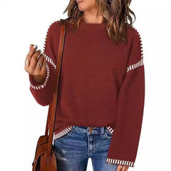 Women's Sweater Thread Patchwork Knitting Pullover Crew Neck