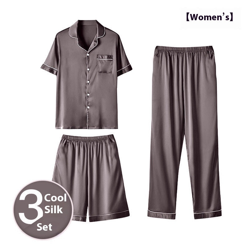 Ice Silk Home Wear Suit Men’s Three-piece Suit - Coffee 3Pcs Women / 3XL - Hat
