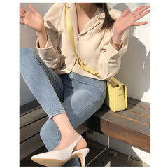High-Rise Elastic Blue Pencil Jeans