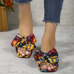 Color Bow Square Toe Flat Bottom Outdoor Casual Women's Shoes