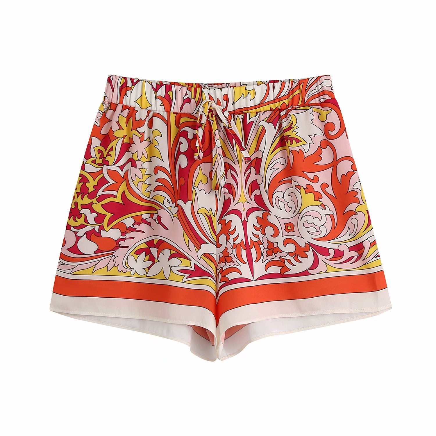 Lapel Long Sleeve Hem Knotted Shirt High Waist Print Short Style
