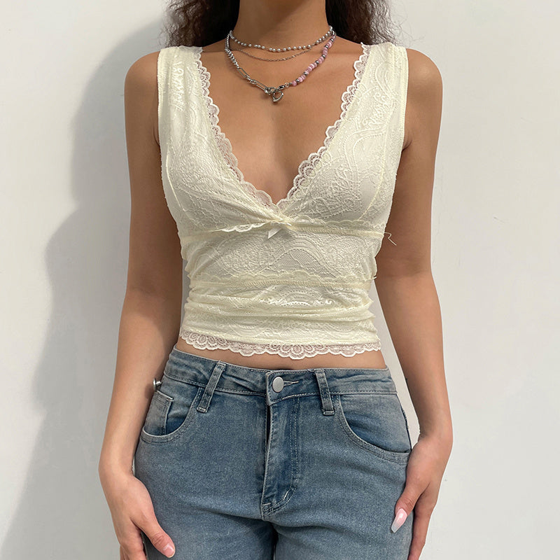 Double Layer Vest With Large V-neck Lace