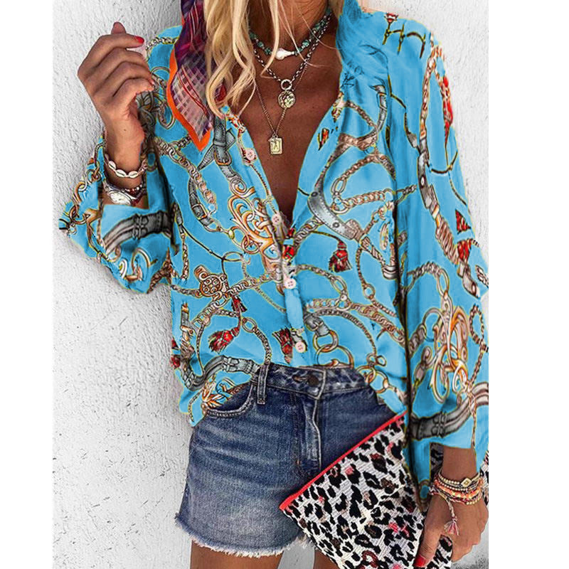 Long Sleeve Casual Women’s Shirt - Blue / 3XL - shirt