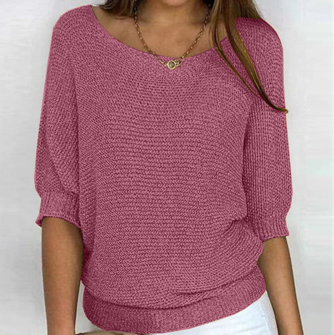 Solid Color Round Neck Sweater Women's