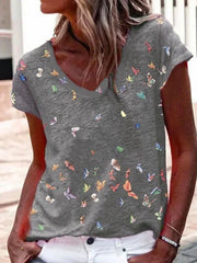 Ladies’ Tops Printed V-neck Short-sleeved T-shirt Women - Clothing
