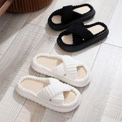 Women's Flat Linen Fluffy Slippers