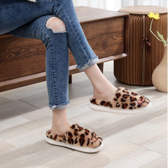 Fashionable Korean Version Leopard Print Plush Slippers For Women