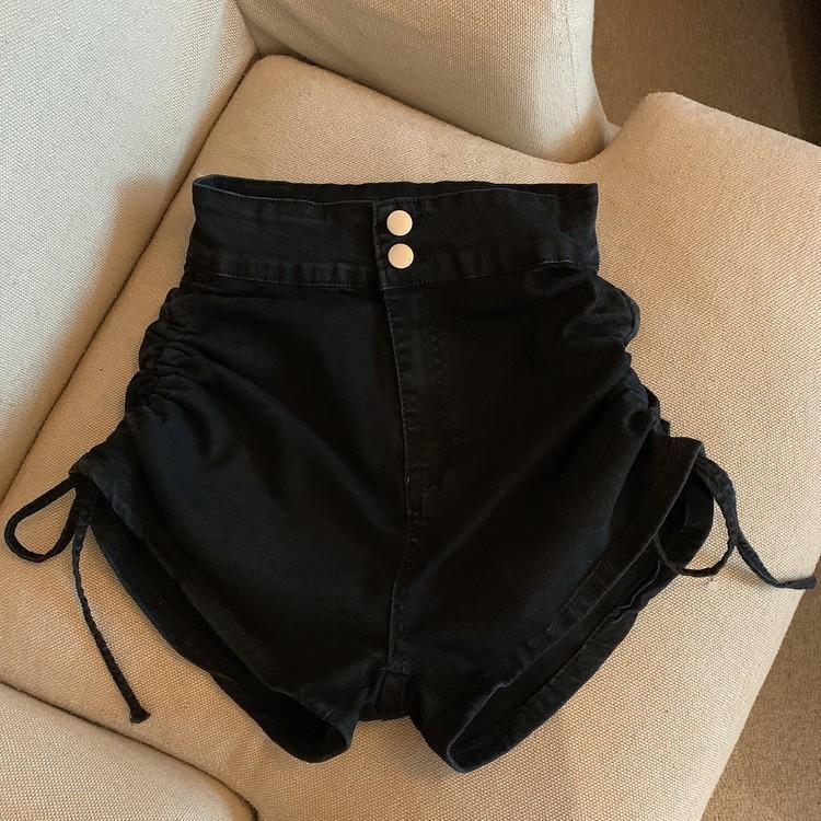 High Waist Drawstring Denim Shorts