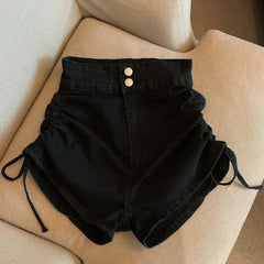 High Waist Drawstring Denim Shorts