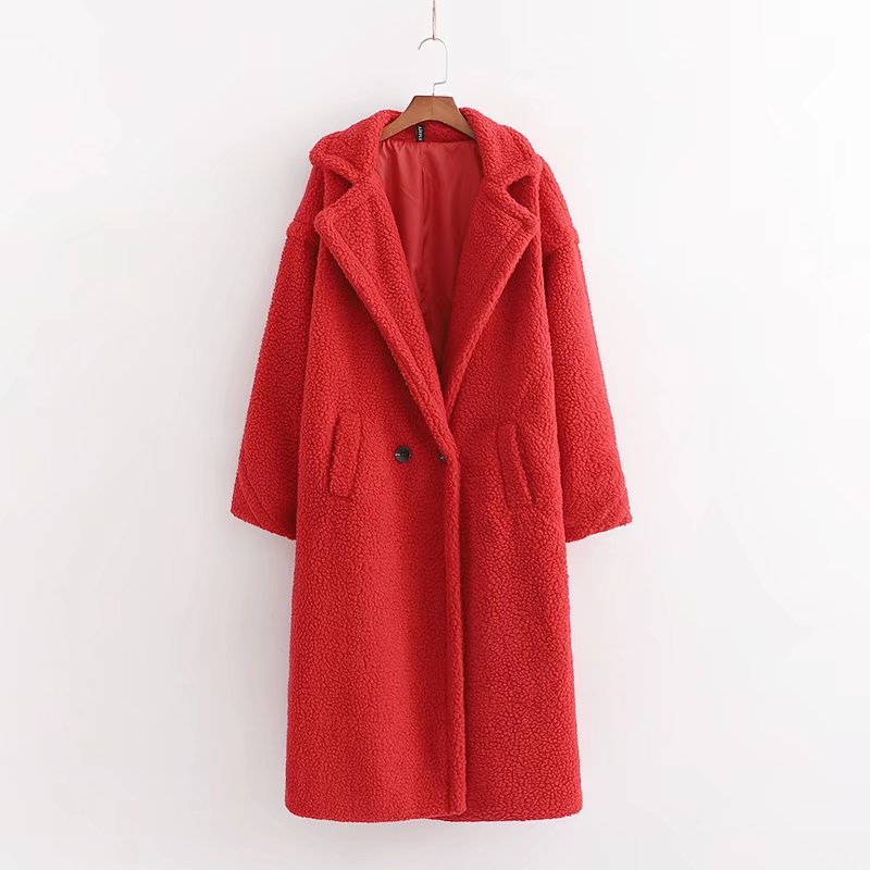 Women's Artificial Teddy Long-sleeved Thickened Thermal Long Coat