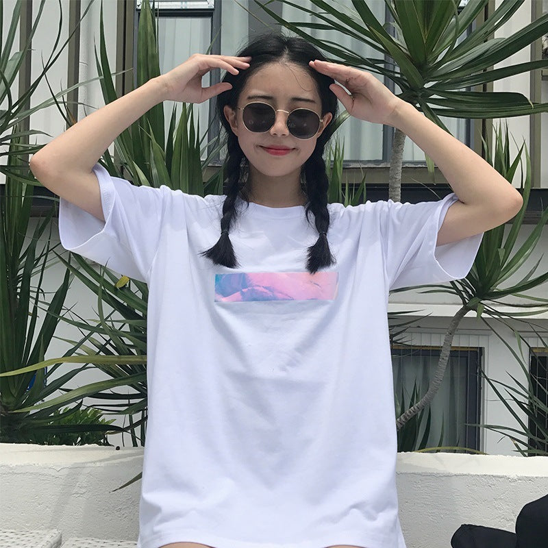 White short-sleeved t-shirt women's loose Korean students wild half-sleeve tops