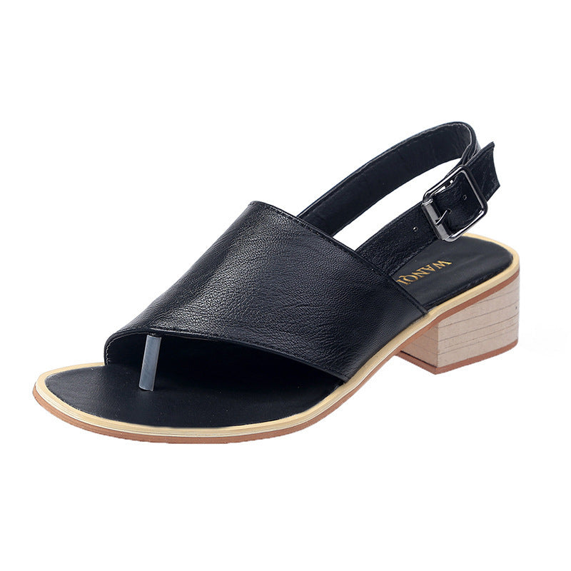 Large Size Sandals Women's Thick Heel Thong Belt Buckle Sandals