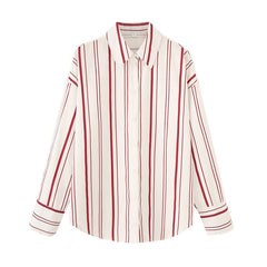 Striped Poplin Cotton Long-sleeved Lapel Shirt - Hat